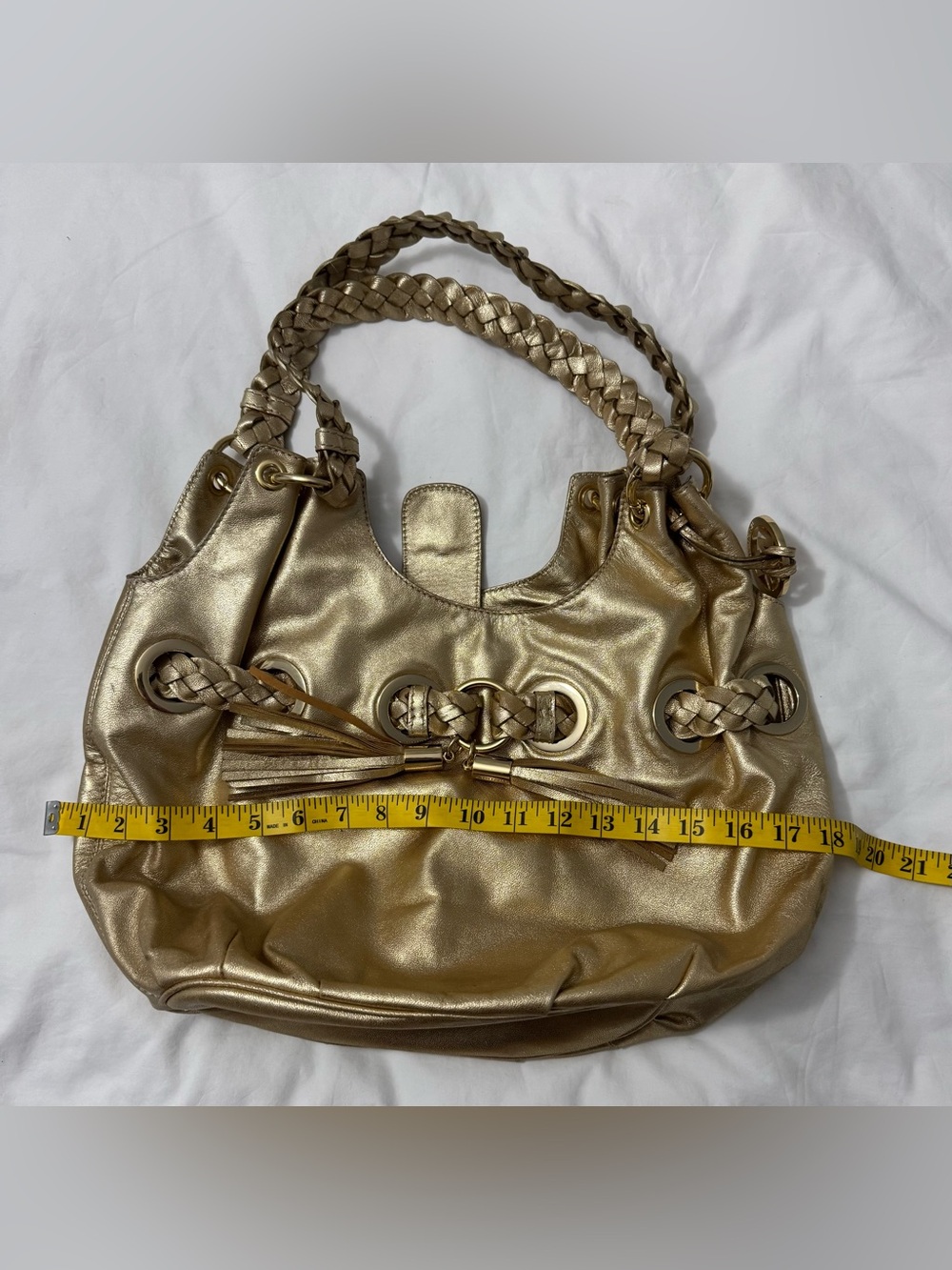 MICHAEL KORS Gold Metallic Shimmer Leather Braided Strap Ex-LrgHobo - Picture 7 of 9